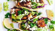 Blackened Cod Fish Tacos with Cilantro Avocado Sauce