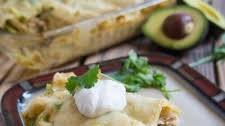 Creamy White Chicken and Avocado Enchiladas