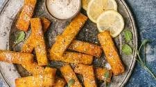 Crispy Baked Herb Polenta Fries with Lemon Dipping Sauce