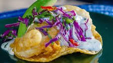 Crispy Fish Tacos with Wasabi Aioli and Cabbage Slaw