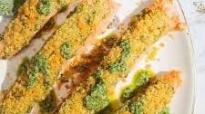 Easy Pesto Salmon with a Crispy Breadcrumb Crust