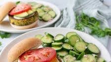 Falafel-Inspired Burger with Tahini Mayo, Avocado & Cucumber Salad