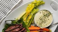 Flat Iron Steak with Warm Garlic and Blue Cheese Sauce