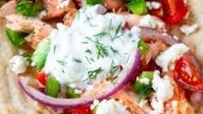 Greek Marinated Salmon Gyros with Tzatziki