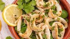 Grilled calamari with lemon and cilantro