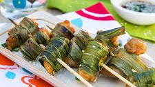 Grilled Leaf Wrapped Chicken Bites with Sweet Soy Dipping Sauce