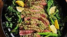Herb-Marinated London Broil with Garlicky Greens