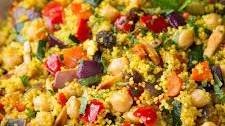Moroccan Couscous with Roasted Vegetables, Chick Peas and Almonds