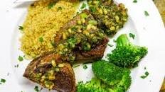 Moroccan Spiced Lamb Chops with Date, Pine Nut and Mint Chutney