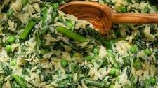 Orzo Risotto with Asparagus, Spinach, and Peas