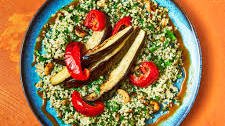 Roast Pepper & Aubergine Tabbouleh With Tahini Dressing