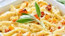 Roasted Butternut Squash with Penne and Garlic Cream Sauce