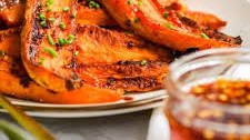 Roasted Sweet Potato Wedges with Hot Honey Butter
