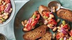 Roasted Tomato, White Bean, and Olive Bruschetta