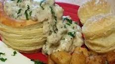 Sausage Gravy with Mushrooms in Puff Pastry Bowl