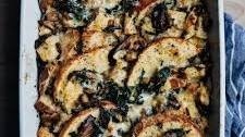 Savory Bread Pudding (Strata) with Mushrooms and Greens