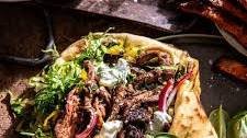 Sheet Pan Steak Gyros with Feta Tzatziki Sauce