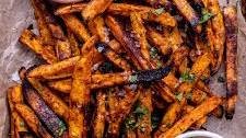 Smoky Oven Baked Sweet Potato Fries with Maple Tahini Sauce