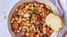 Spanish white bean stew with chorizo sausage