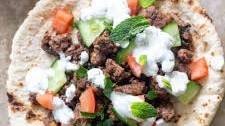 Spiced Lamb Pitas with Feta Mint Sauce