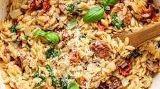 Spinach + Sun Dried Tomato Orzo with Sausage