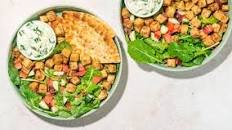 Sumac Tofu Fattoush with Kalamata Olives & Creamy Cucumber Dressing